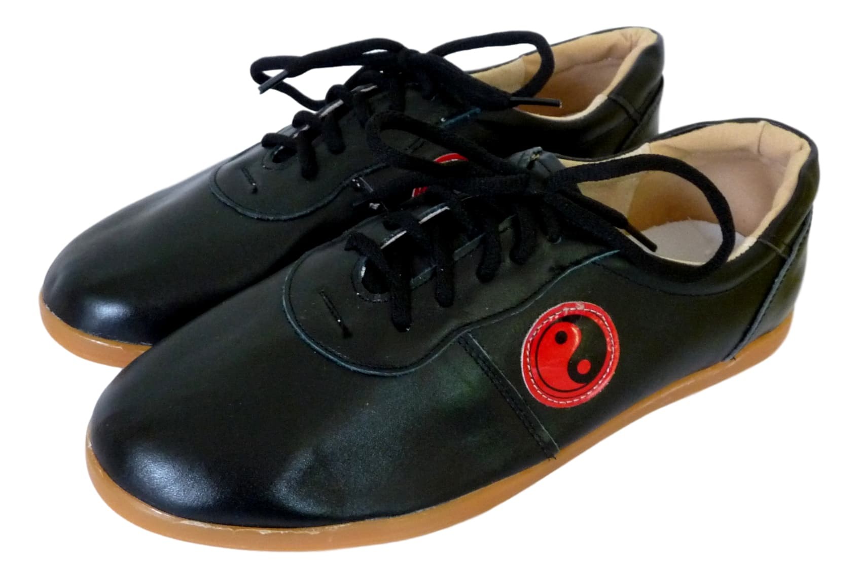 Chaussures de taichi en cuir yin yang noires