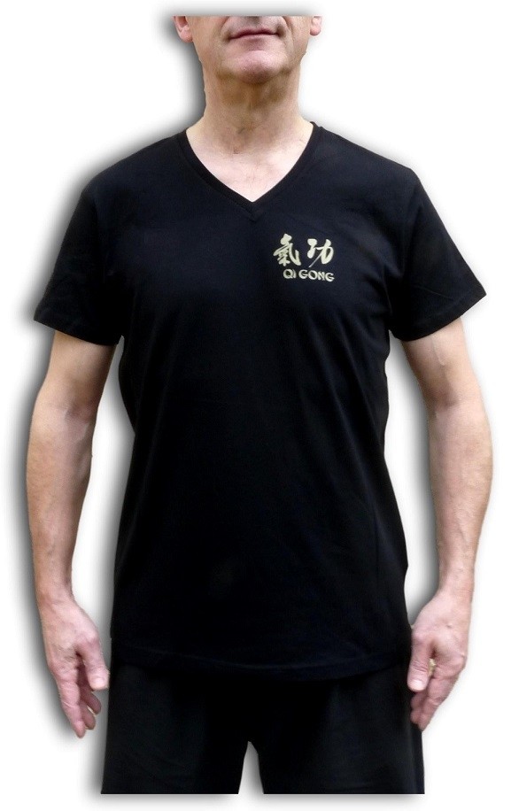 Tee shirt Qi Gong noir doré coton bio organique