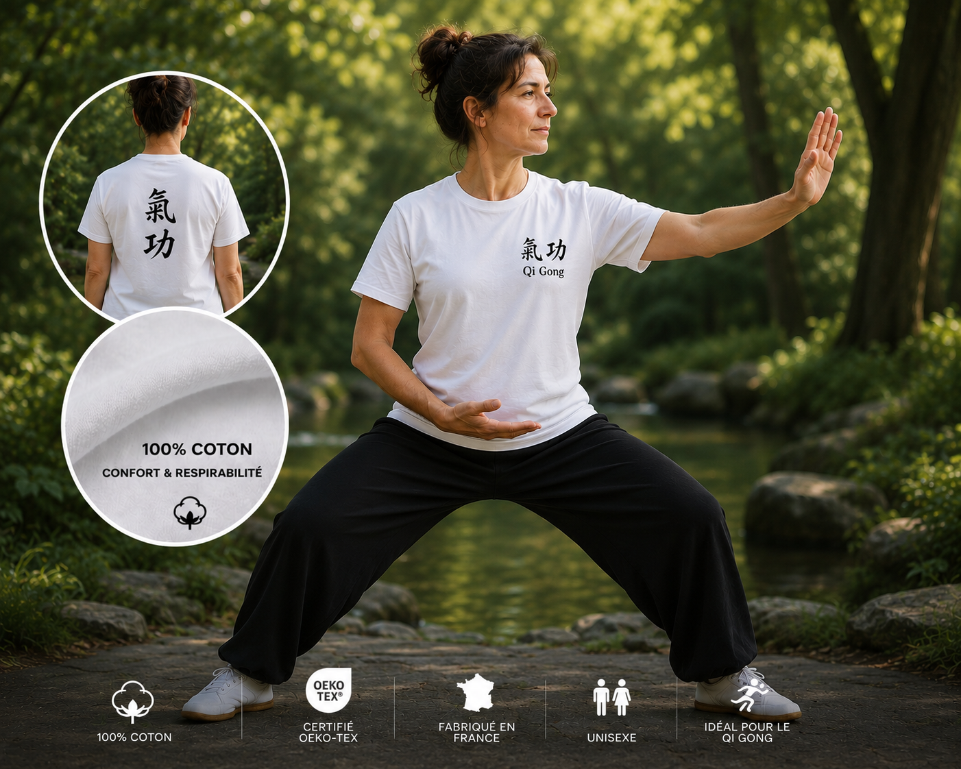 Tee-shirt QI GONG traditionnel – 100 % coton certifié Oeko-Tex