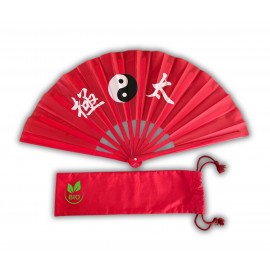 Éventail yin yang taiji avec étui de transport en coton bio