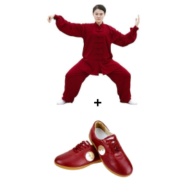 Kit Qi gong et Taichi kimono rouge et chaussures