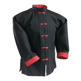 Veste noire avec parements et boutons brandebourg rouge