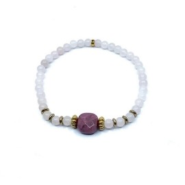 Bracelet BULLE D'AMOUR quartz rose et rhodonite