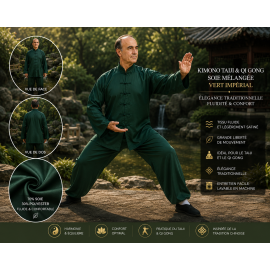 Tenue traditionnelle Taiji & Qi Gong  vert imp&eacute;rial &ndash; Soie m&eacute;lang&eacute;e