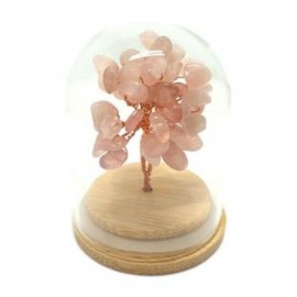 Mini arbre du bonheur sous cloche en pierre naturelle quartz rose