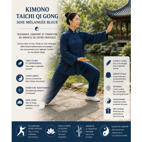  Kimono Taichi Qi gong soie mélangée bleue 