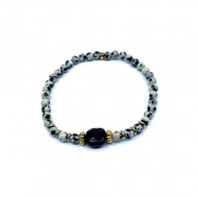 Bracelet EQUILIBRE jaspe dalmatien et obsidienne noire